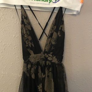 Black and gold tule maxi dress